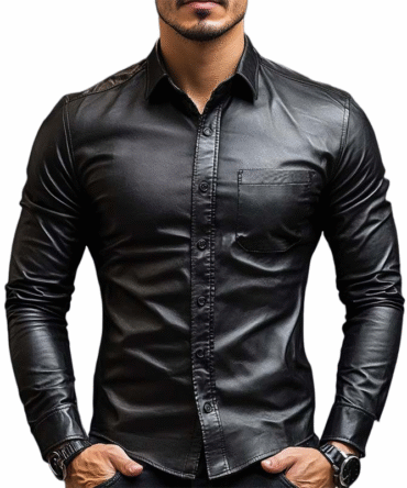 Men's Classic Casual Slim Fit Leather Long Sleeve Shirt