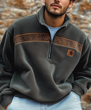 Unisex Polar Fleece Aztec Ethnic Polo Sweatshirt