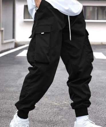 Men Flap Pocket Side Drawstring Waist Cargo Pants