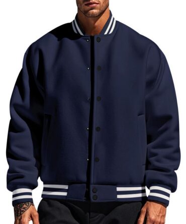 Men's Casual Stand Collar Fleece Sports Baseball Jacket