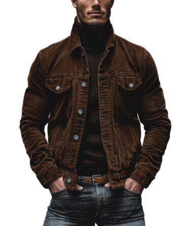 Men's Vintage Corduroy Lapel Single Breasted Multi-Pocket Work Jacket