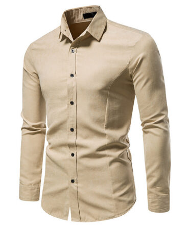 Men's Slim Fit Vintage Long Sleeve Solid Color Shirt