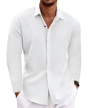 Long Sleeve T-shirt Undershirt Solid Color Long Sleeve Cotton Linen Shirt Men