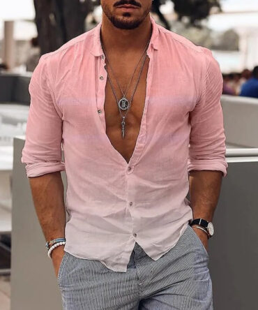 Men's Fashion Polo Collar Long Sleeve Printed Shirt