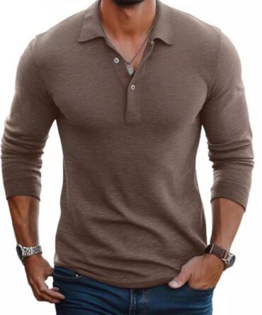 Men's Casual Cotton Blend Lapel Slim Fit Long Sleeve Polo Shirt