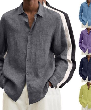 Long Sleeve Lapel Shirt Men's Loose Button Cardigan Sshirt Top Mens Clothing