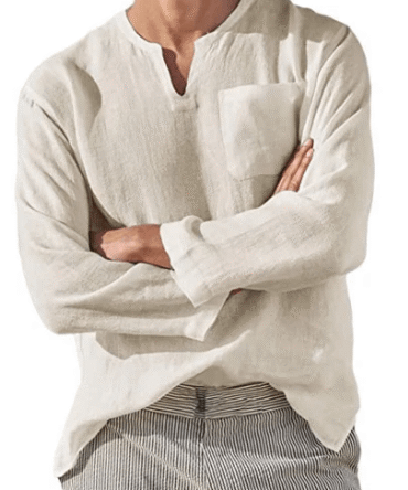 Men's Casual Long Sleeve V-neck Loose Linen Shirt